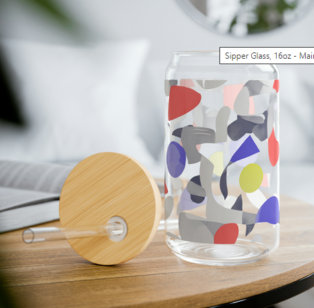 Lata de vidrio en forma de lata con tapa de madera y pajita