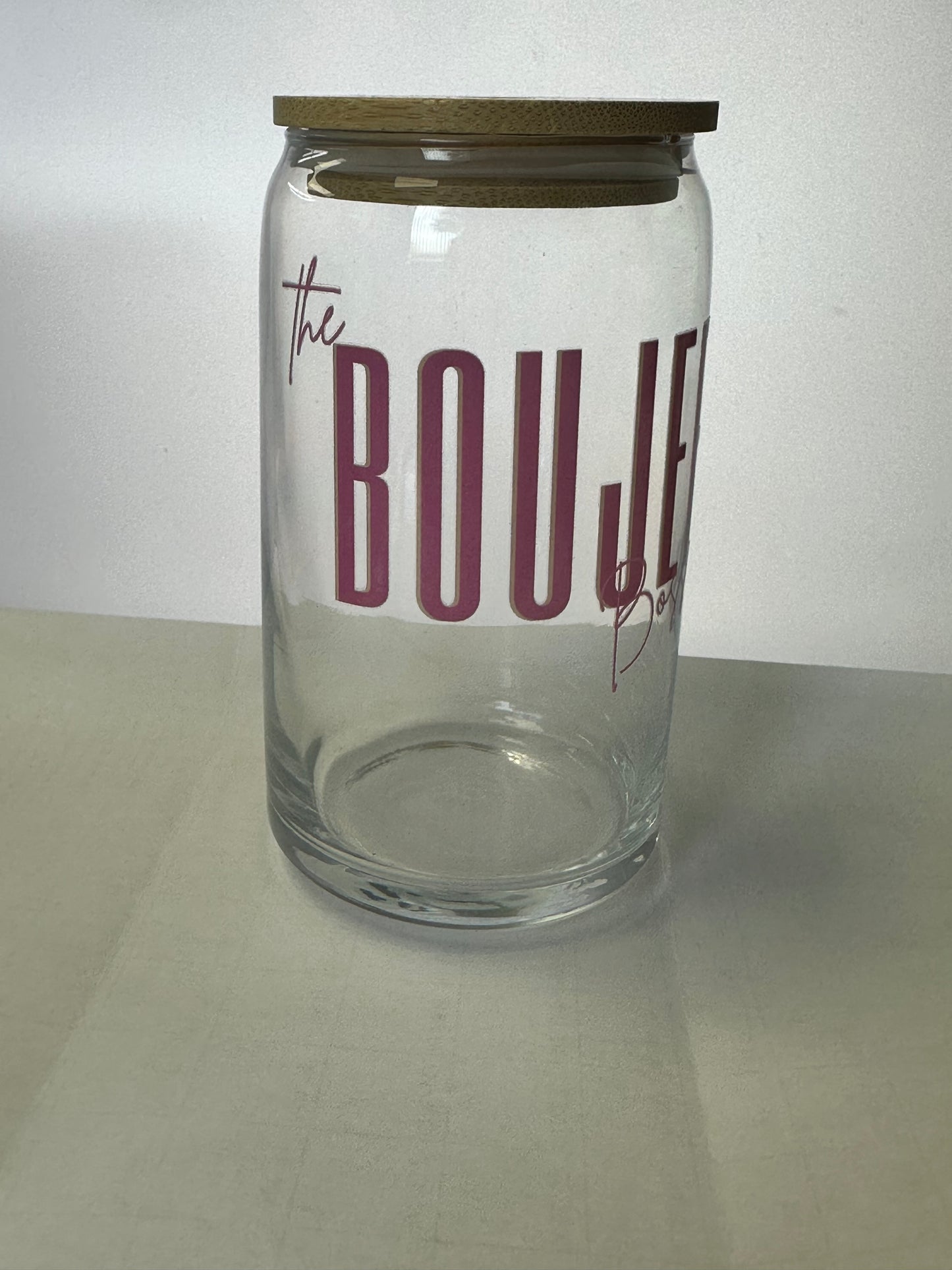 Boujee glass with bamboo lid and glass straw