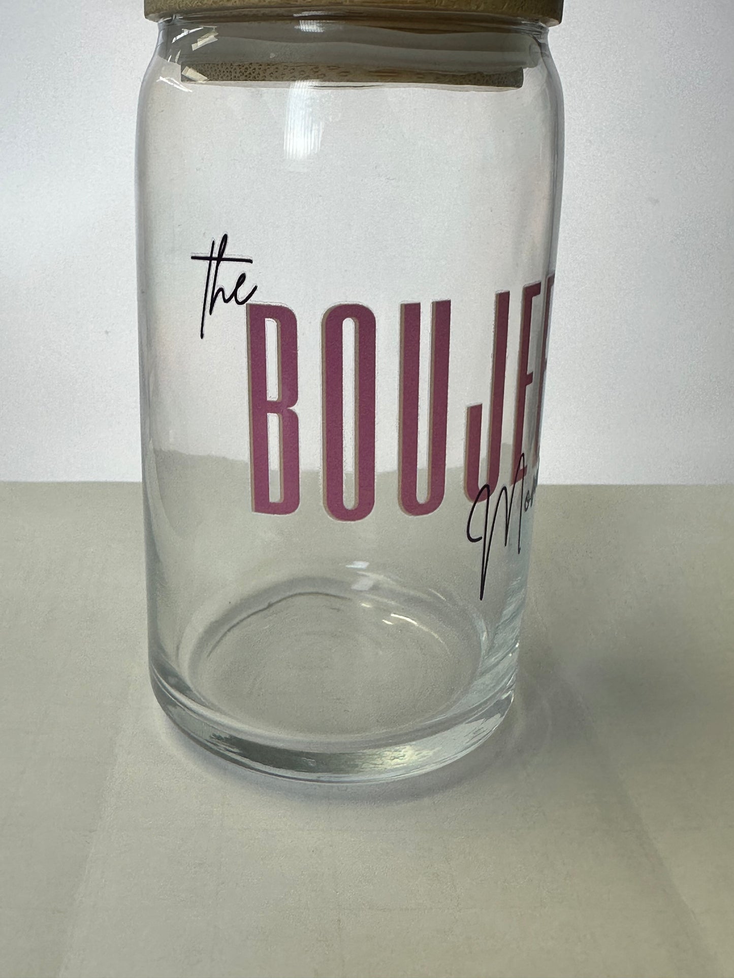 Boujee glass with bamboo lid and glass straw